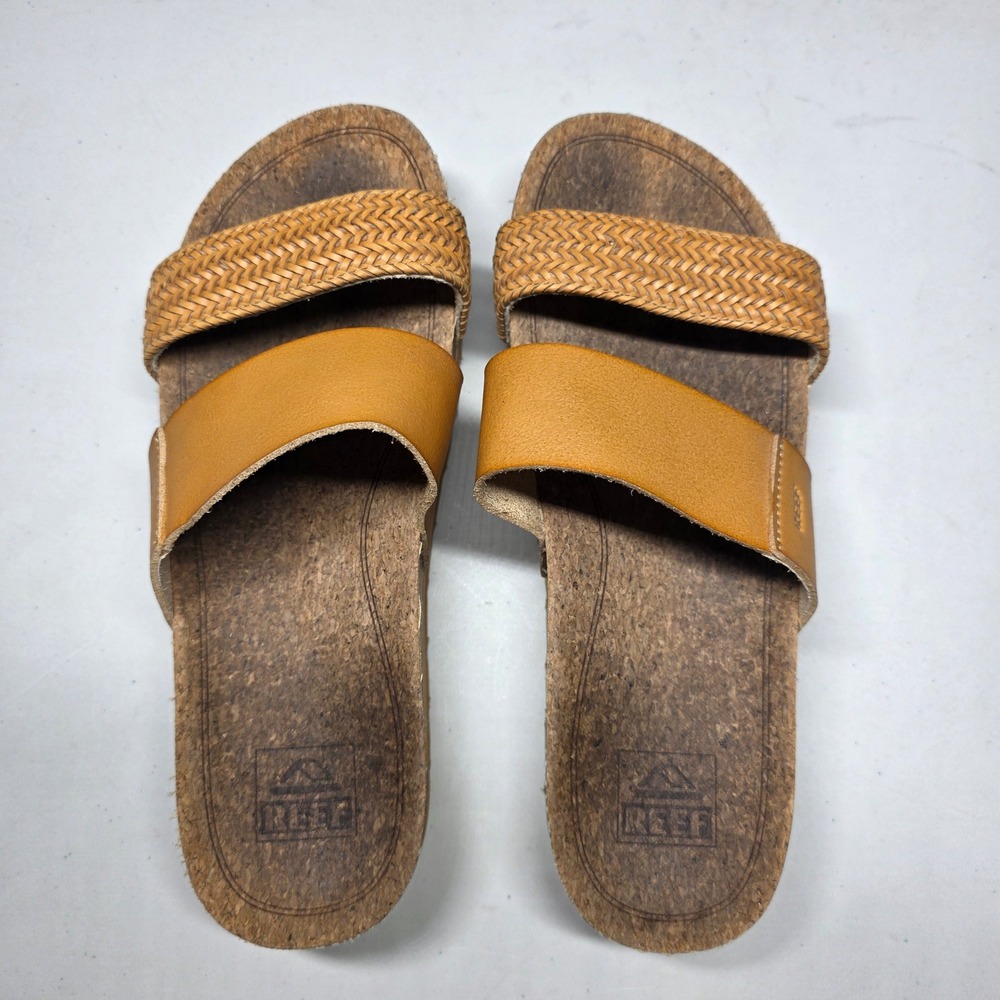 Reef Cushion Vista Hi Platform Sandals Tan Woven Straps Womens Size 8 J-22 JH-V - Picture 5 of 8